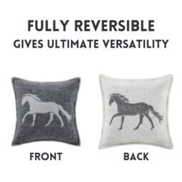 Black Horse Cushion Cover - Pure Wool Reversible Pillowcase 45 X 45cm/ 18 18 - thumbnail 3