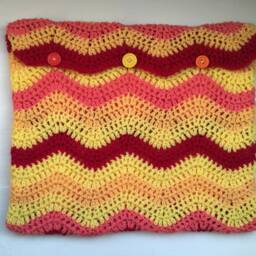 Throw Pillow, Vegan Cushion Cover Hand Crochet, Sunshine Yellows, Orange, Red Textured By Spinningstreak - thumbnail 2