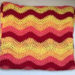 Throw Pillow, Vegan Cushion Cover Hand Crochet, Sunshine Yellows, Orange, Red Textured By Spinningstreak - thumbnail 4