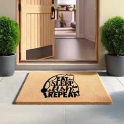 Eat Sleep Fish Repeat Doormat - Welcome Mat For Lake House, Cabin, Fishing Gift, Outdoor Decor, Life On The Water Entry Rug Lover