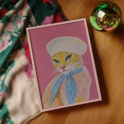 French Cat Art Print, Paris With Beret Poster - thumbnail 3