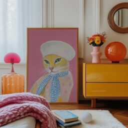 French Cat Art Print, Paris With Beret Poster - thumbnail 2