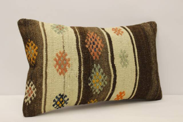 Vintage Turkish Kilim Pillow Cover, Boho Lumbar Cushion - 12x20 In - image 1