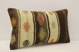 Vintage Turkish Kilim Pillow Cover, Boho Lumbar Cushion - 12x20 In