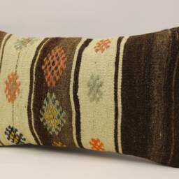 Vintage Turkish Kilim Pillow Cover, Boho Lumbar Cushion - 12x20 In - thumbnail 3
