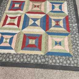 Turnabout, Throw Size, Pastel Colors, Hour Glass, Blue, Pink, Green, Cream, Gray, Moda Fabric, Handmade, Squares, Quilted, Spools, Flowers - thumbnail 3