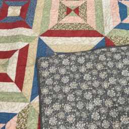 Turnabout, Throw Size, Pastel Colors, Hour Glass, Blue, Pink, Green, Cream, Gray, Moda Fabric, Handmade, Squares, Quilted, Spools, Flowers - thumbnail 2
