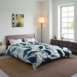 Blue Teal Tropical Leaves Block Print Comforter Botanical Bedding Gift For Coastal Bedroom D??cor, Cotton & Microfiber Fabrics #045 - thumbnail 4