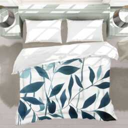 Blue Teal Tropical Leaves Block Print Comforter Botanical Bedding Gift For Coastal Bedroom D??cor, Cotton & Microfiber Fabrics #045 - thumbnail 3
