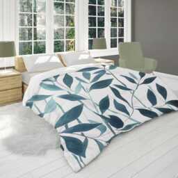 Blue Teal Tropical Leaves Block Print Comforter Botanical Bedding Gift For Coastal Bedroom D??cor, Cotton & Microfiber Fabrics #045 - thumbnail 2