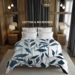 Blue Teal Tropical Leaves Block Print Comforter Botanical Bedding Gift For Coastal Bedroom D??cor, Cotton & Microfiber Fabrics #045 - thumbnail 1