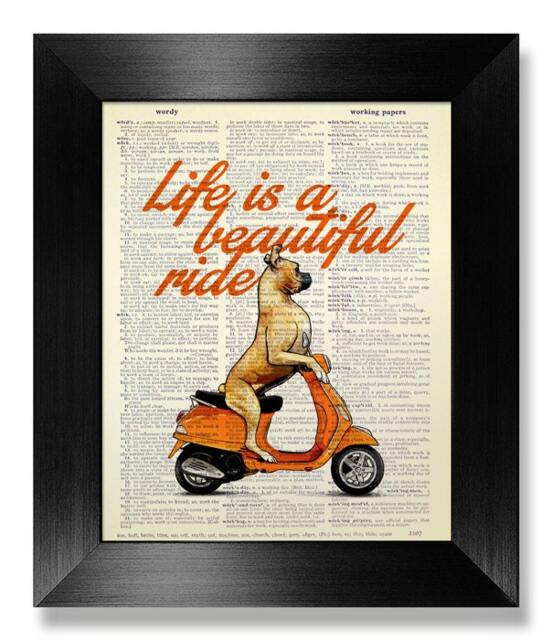 Birthday Gift Boyfriend Man, Orange Wall Art, Dictionary Page Motorcycle Dorm Decor, Vespa Print, Life Beautiful Ride Poster