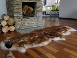 "Genuine Mouflon Double Sheepskin Rug, Natural Brown Wool Carpet, Cozy Decorative Throw - 79"" X 30" - thumbnail 1