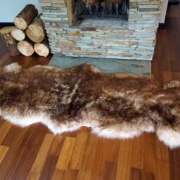 "Genuine Mouflon Double Sheepskin Rug, Natural Brown Wool Carpet, Cozy Decorative Throw - 79"" X 30" - thumbnail 3