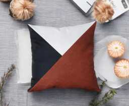 Terracotta Faux Leather Pillow Cover Triangle Color Block Design
