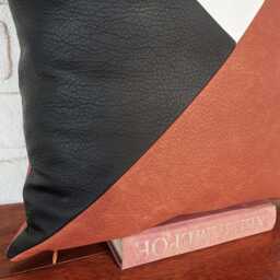 Terracotta Faux Leather Pillow Cover Triangle Color Block Design - thumbnail 3