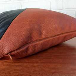 Terracotta Faux Leather Pillow Cover Triangle Color Block Design - thumbnail 4