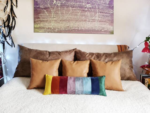 Rainbow Vegan Leather Lumbar Pillow Cover Modern Scandinavian Decor - image 1