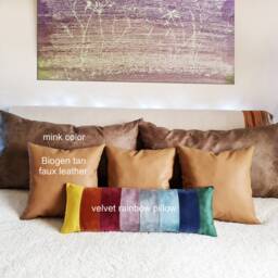 Rainbow Vegan Leather Lumbar Pillow Cover Modern Scandinavian Decor - thumbnail 4