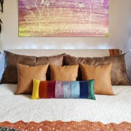 Rainbow Vegan Leather Lumbar Pillow Cover Modern Scandinavian Decor - thumbnail 2
