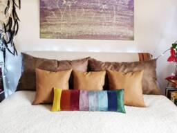 Rainbow Vegan Leather Lumbar Pillow Cover Modern Scandinavian Decor