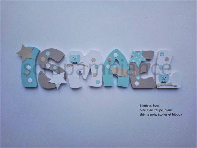 Wooden First Name Letter, Personalized Name, Baby Star Theme Door Polka Dots, Owls