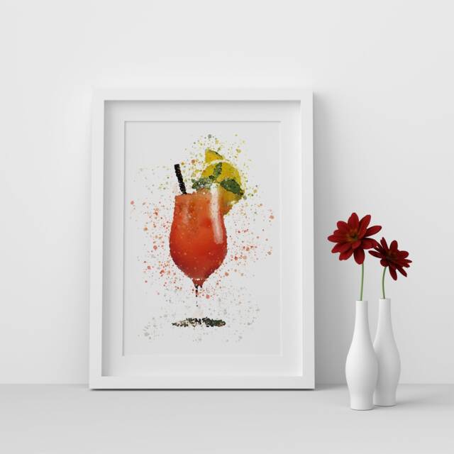 Sunrise On The Beach Summer Cocktail Glass Watercolour Splash A3, A4, 10x8, 8x6, 5x7 & 4x6 Wall Art Prints