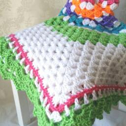 Neon Rainbow Baby Blanket, Crochet Granny Square Toddler Bed Blanket - thumbnail 2