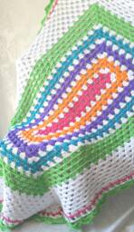 Neon Rainbow Baby Blanket, Crochet Granny Square Toddler Bed Blanket - thumbnail 1