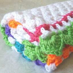 Neon Rainbow Baby Blanket, Crochet Granny Square Toddler Bed Blanket - thumbnail 4