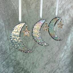 5x Stained Glass Moon & Star Christmas Ornaments - thumbnail 3