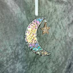 5x Stained Glass Moon & Star Christmas Ornaments - thumbnail 2