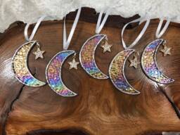 5x Stained Glass Moon & Star Christmas Ornaments - thumbnail 1