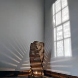 Unusual Floor Lamp With Large Lampshade Unique Handmade Standing For Living Room - Modern Wood Lamp, Statement Lighting Decor - thumbnail 4