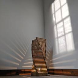 Unusual Floor Lamp With Large Lampshade Unique Handmade Standing For Living Room - Modern Wood Lamp, Statement Lighting Decor - thumbnail 2