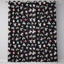 Cute Rainbow Bunny Flower Egg Pastel Kawaii Black Background Seamless Pattern Readymade Eyelet Ring Top Thermal 100% Blackout Curtains - thumbnail 2