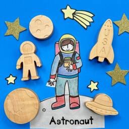 Wooden Space Toy Set Rocket, Astronaut, Lunar Rover - thumbnail 4
