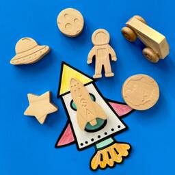 Wooden Space Toy Set Rocket, Astronaut, Lunar Rover