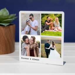 Personalised Album Metal Photo Stand, Custom Freestanding Picture Frame, Romantic Sentimental Keepsake, Glossy Aluminium Desk Print - thumbnail 1