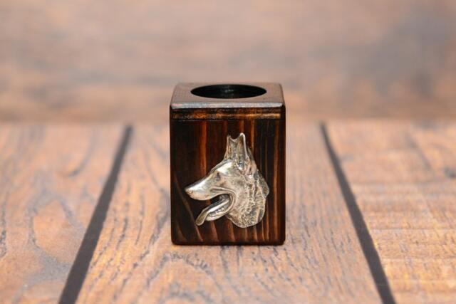 Belgian Shepherd, Malinois - Wooden Candlestick With Dog, Souvenir, Decoration, Limited Edition, Collection - image 1
