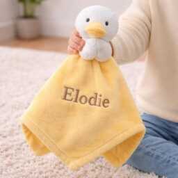 Personalised Embroidered Blanket, Comforter & Booties Gift Set - Lemon Duck Unisex Baby Hamper Name Keepsake - thumbnail 3