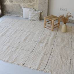 Large Cream Rug 6x8 Feet, Check Design Rug, Area Rug, Check Cotton Carpet, Living Room Geometric Area Soft , Tapis ?? Carreaux - thumbnail 3
