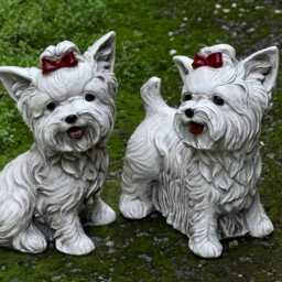 Amazing Yorkshire Terrier Pair Outdoor Terrier Sculpture Cement Memorial Pet Animal Decor Cute Yard Ornament Dog Figurine - thumbnail 2