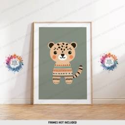 Safari Nursery Boho Posters - Set Of 3 Prints - Kids Playroom Wall Print Cute Animal Designs Green Coloured Decor Baby Bedroom - thumbnail 3