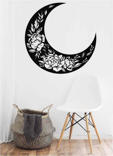 Floral Crescent Moon Vinyl Wall Art, Decal, Sticker, Transfer, Mural, , Decor, Rent Friendly, Interior, Exterior, Full 0907 - image 1