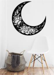 Floral Crescent Moon Vinyl Wall Art, Decal, Sticker, Transfer, Mural, , Decor, Rent Friendly, Interior, Exterior, Full 0907