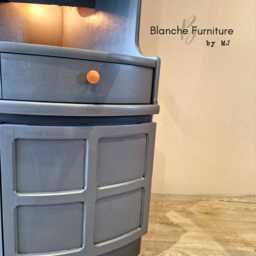 Tall Mid Century Modern Nathan Corner Drinks Cabinet - Soapstone Grey Bar Unit, Lined Lighting - thumbnail 3