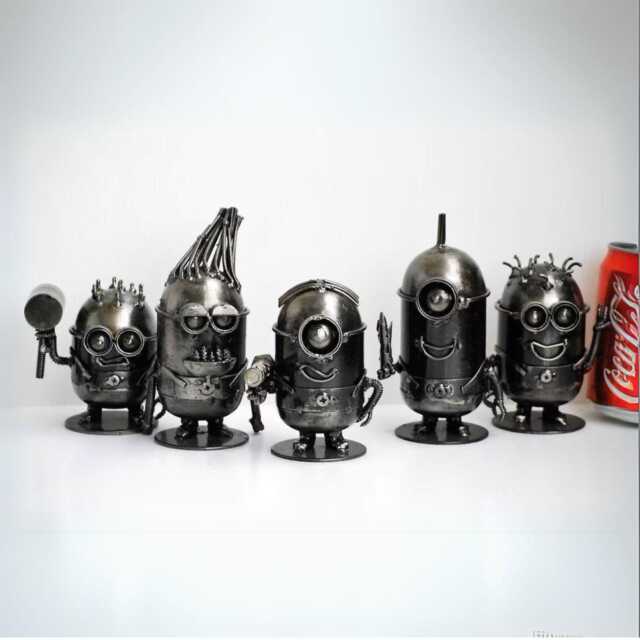 Scrap Metal Mini Robot Sculpture, Recycled Steel Art, Collectible Figurine, Valentine Gift - image 1