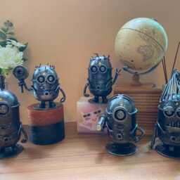 Scrap Metal Mini Robot Sculpture, Recycled Steel Art, Collectible Figurine, Valentine Gift - thumbnail 2