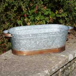 Large Metal Trough Bronze Rim Galvanised Flower Pot Planter With Handles Outdoor Garden Ornament Decoration - thumbnail 3